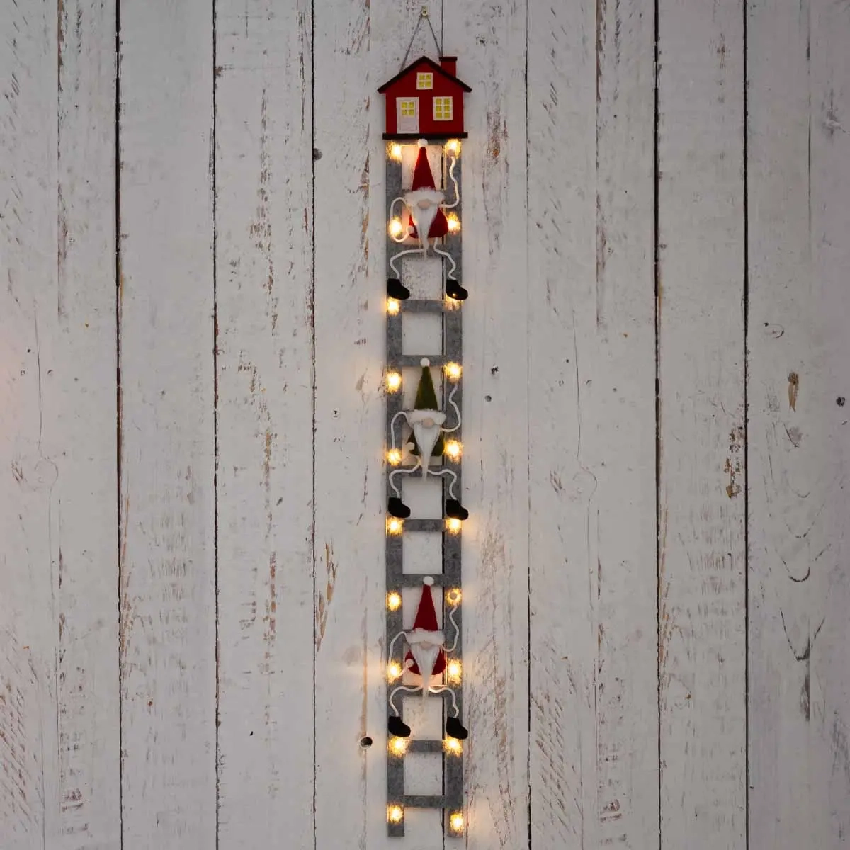 Tomtar på stege med LED-ljus grå - Tomtar och prydnadsdjur - 6410416502885 - 1