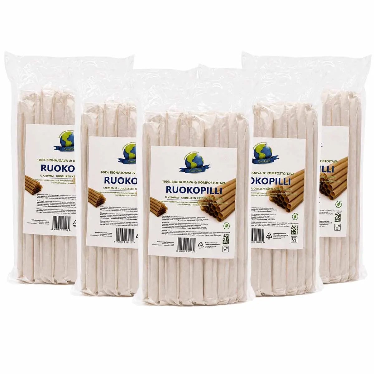 Drikkesugerør 50 stk 210 mm Bio SaveGaia 12 pk - engangsbestik og servietter - 16429830161179 - 0