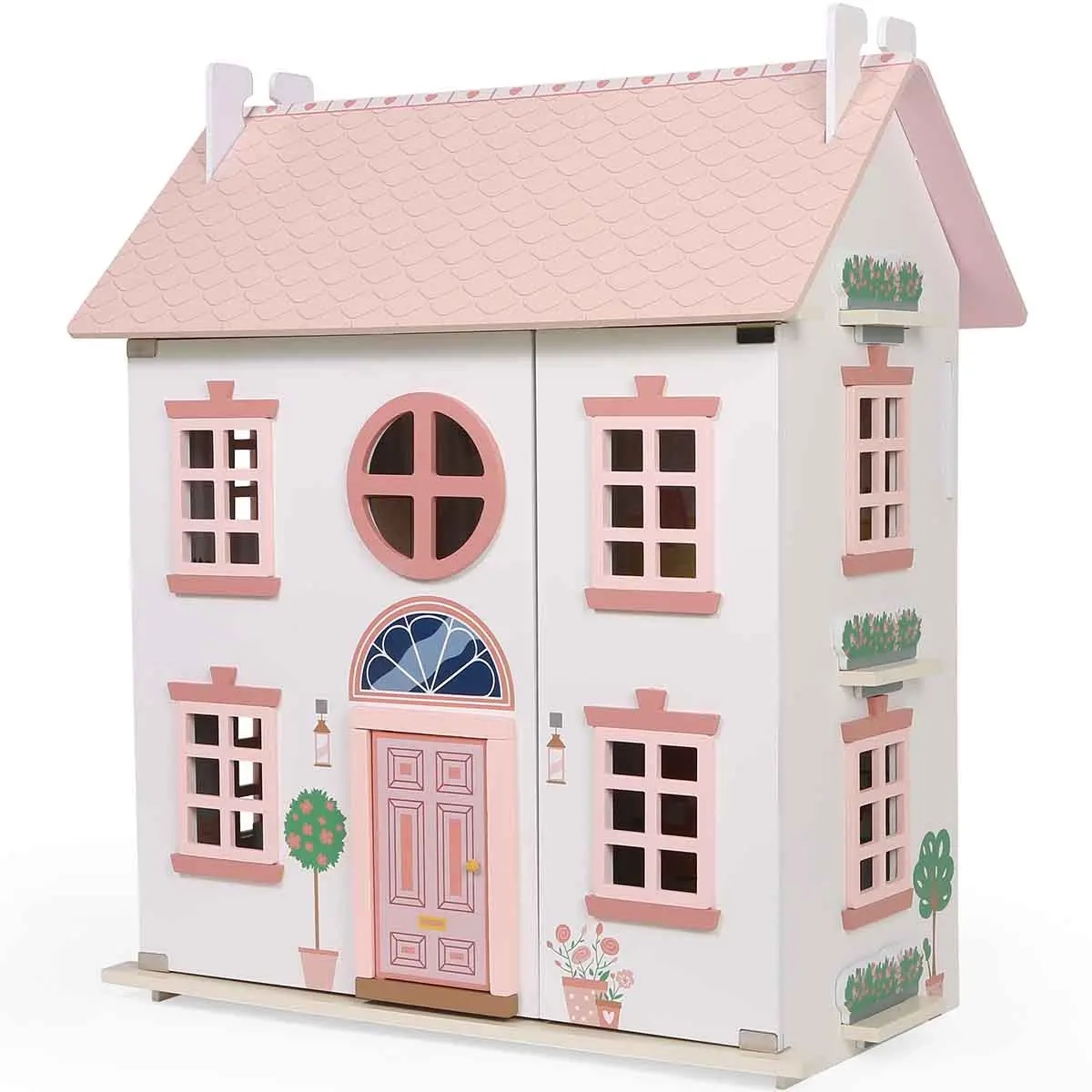 Dukkehus med møbler i træ 56x34,5x66 cm - Kreativt legetøj - 6410416564784 - 0