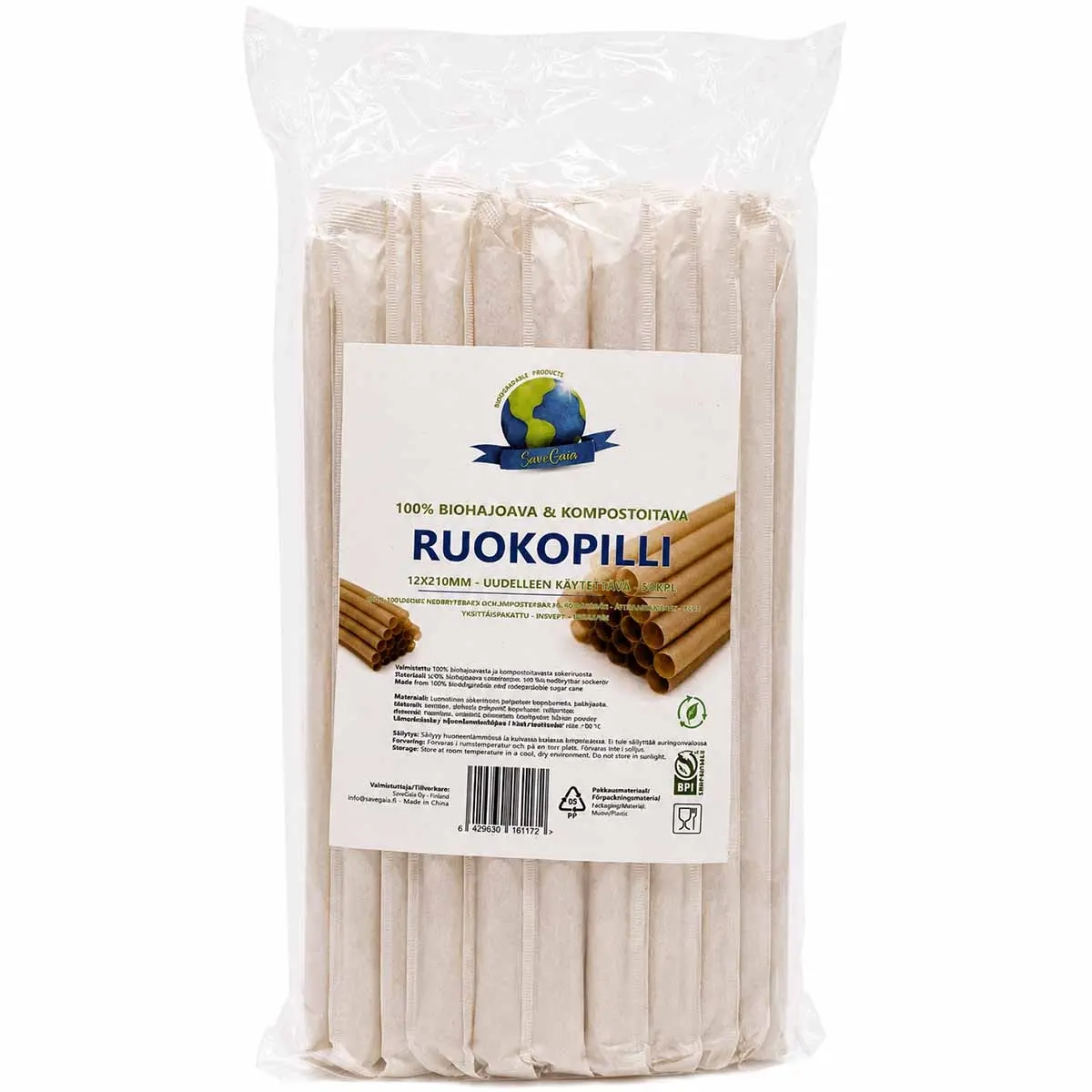 Drickssugrör 50 st 12x210mm Bio SaveGaia - Engångsbestick och servetter - 6429830161172 - 0