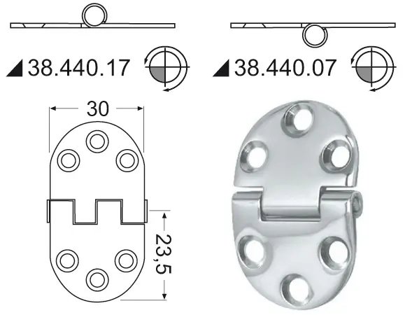 Skruehængsel 47x30mm vern. - Bådhængsler og monteringsplader - 8033137005008 - 1
