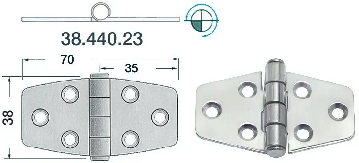 Gångjärn 70x38 - Gångjärn och monteringsplattor till båt - 8033137129117 - 0