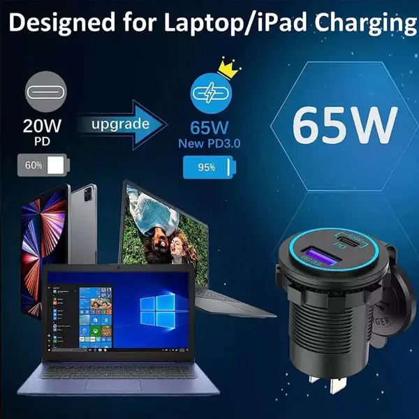 USB-laddningsport 62W USB / USB-C - Cigarettändaruttag och laddare - 6438471028577 - 2