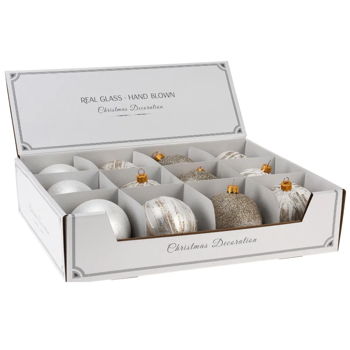 Kuusenpallo glas 8cm hvid glitter - juletræspynt - 8720573704878 - 1