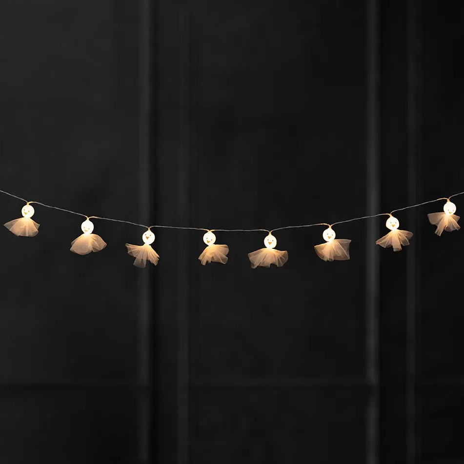Halloween ljusslinga 10 led Spöke spets - Batteridrivna ljusslingor - 6410416491943 - 2