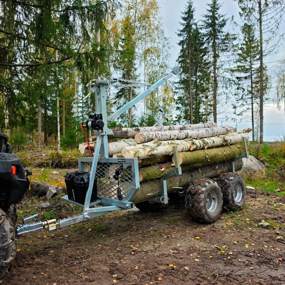 Timmervagn PuffelSolo 1000 kg med kran och vinsch - Släp och timmervagnar för ATV - 6438471355390 - 2