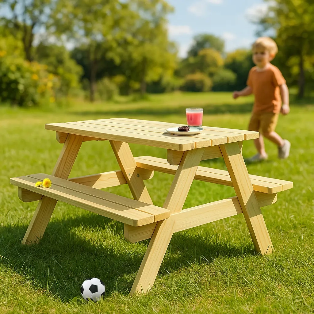 Børnebord med bænke i træ 89 cm. - Balkon møbler - 8721037418980 - 1