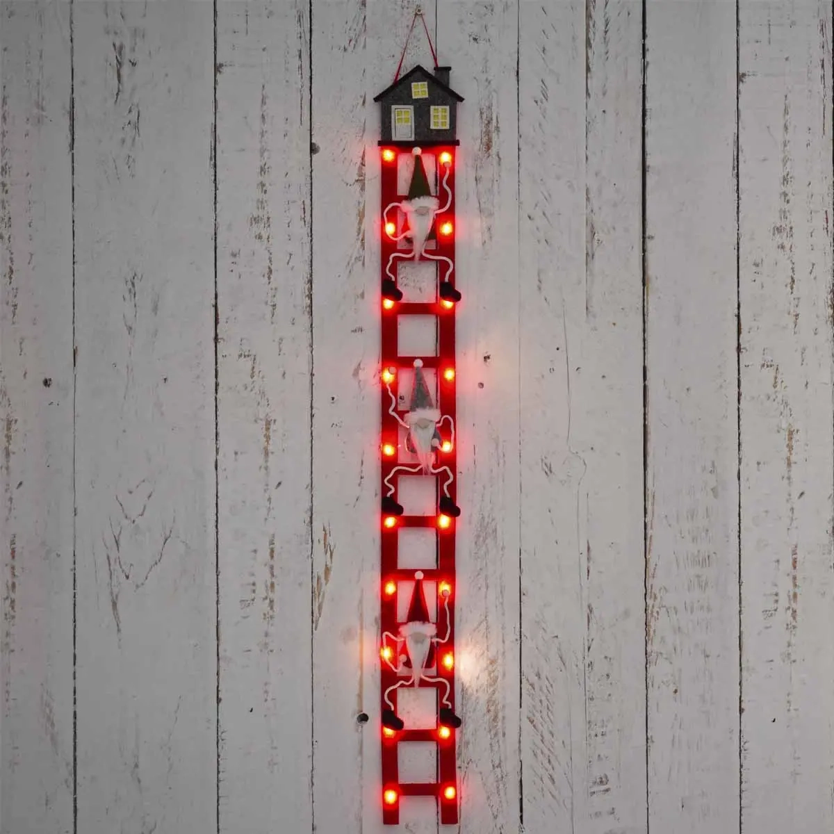 Nisser på stige med LED-lys rød - Julemænd og pynt - 6410416502861 - 1