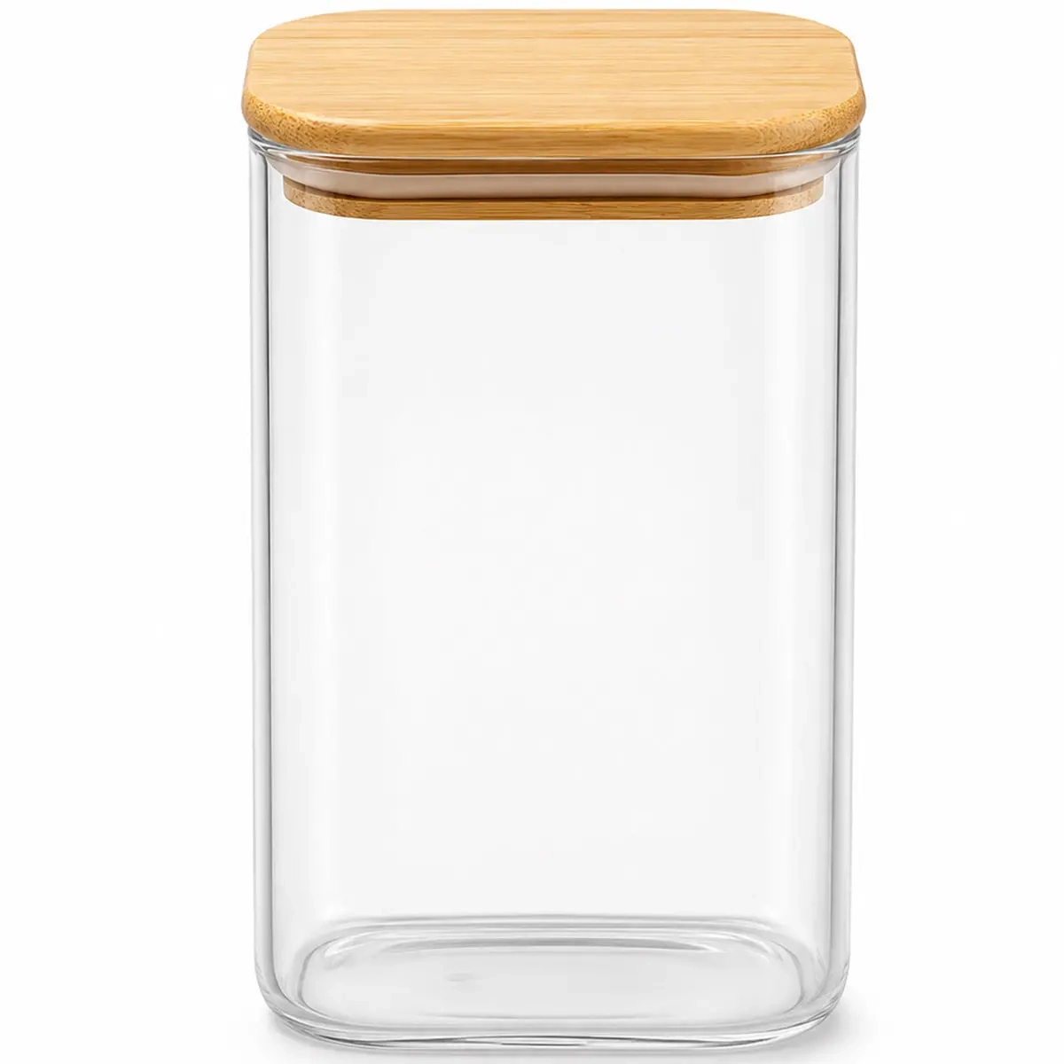 Glasbeholder rektangulær med bambuslåg - Opbevaringsbeholder - 7391467230561 - 0
