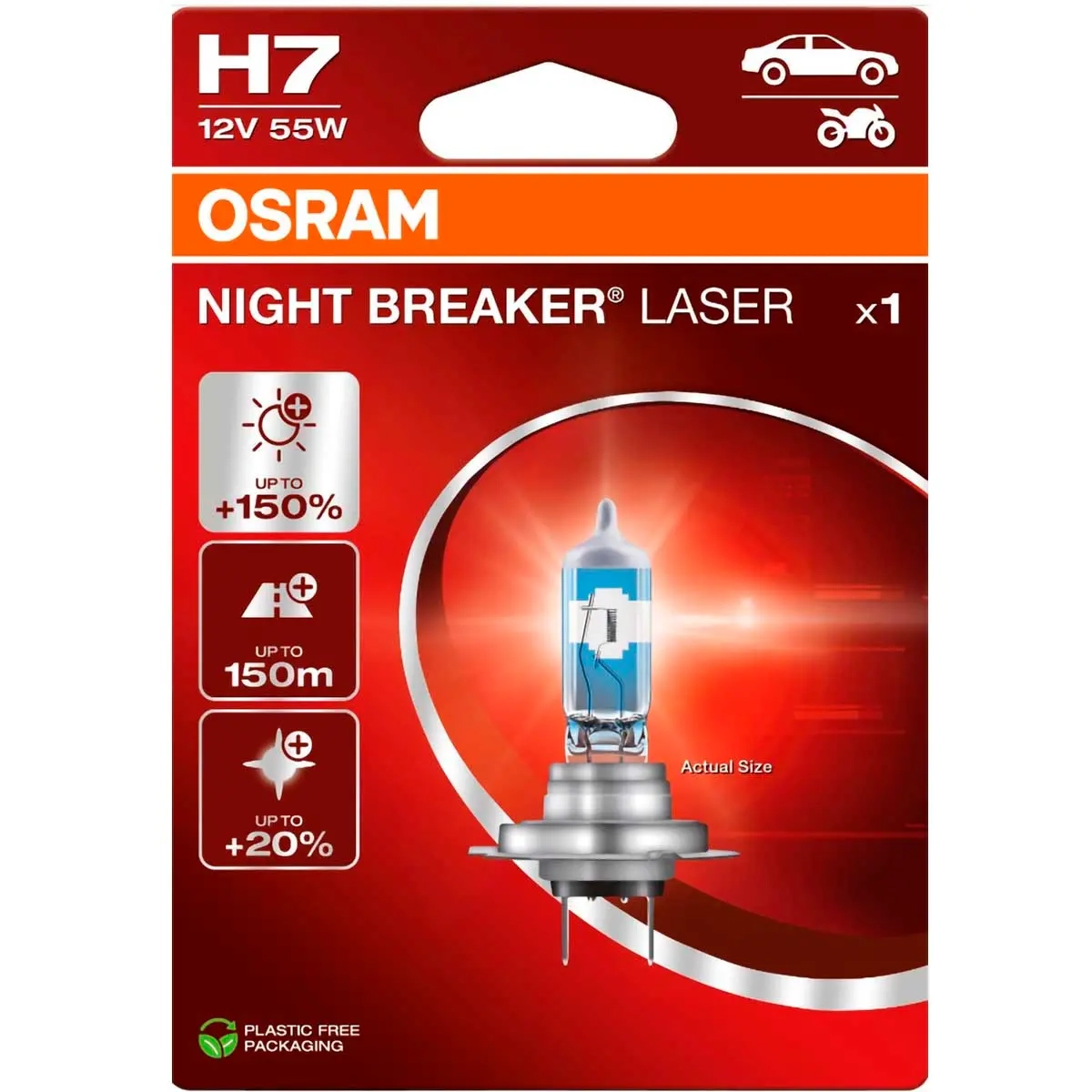 Osram H7 55W 12V +150% Night Breaker --> Osram H7 55W 12V +150% Night Breaker - Halogen lamper - 4062172395168 - 1