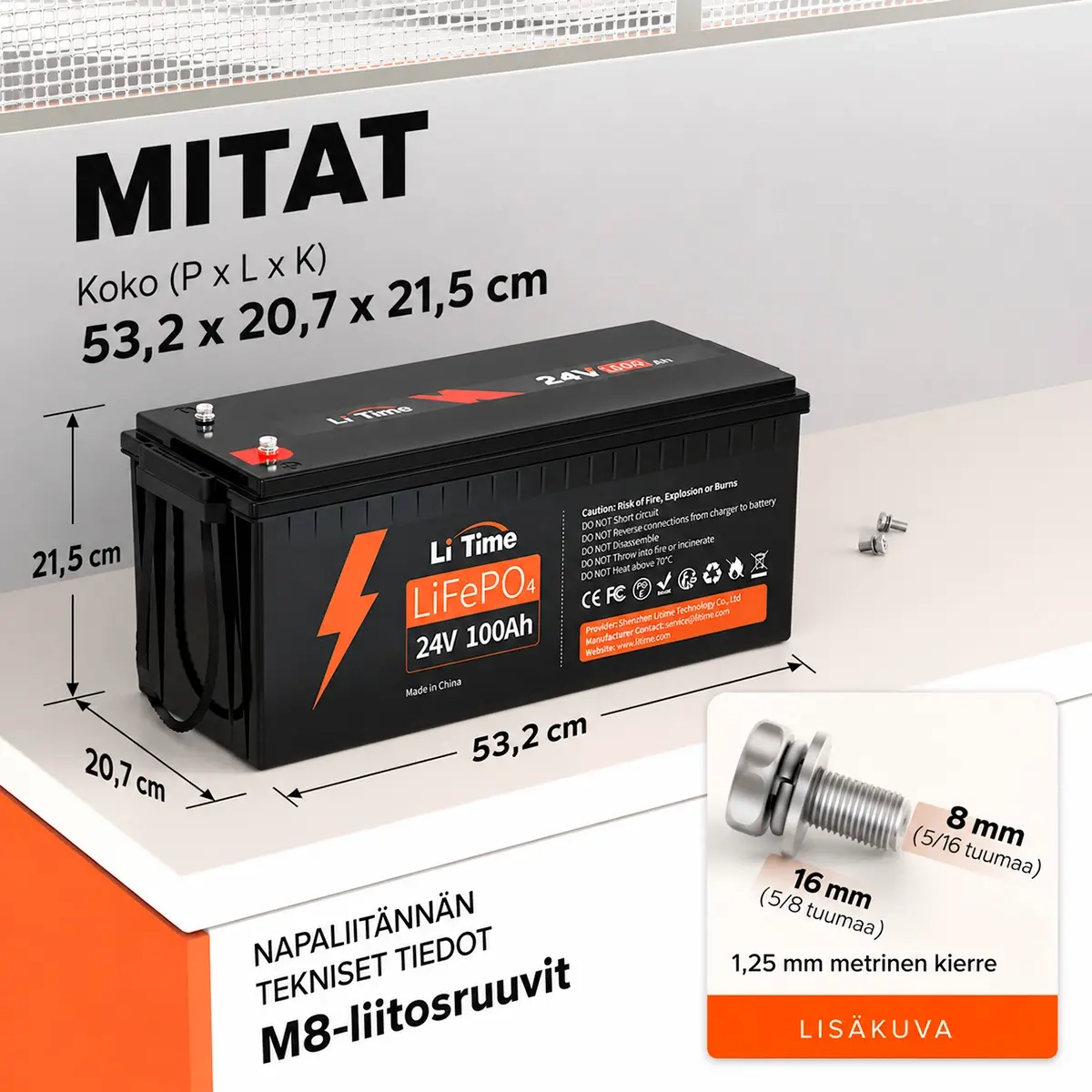 Batteri LifePo4 100Ah Basic 24V LiTime -  - 6438471352016 - 1