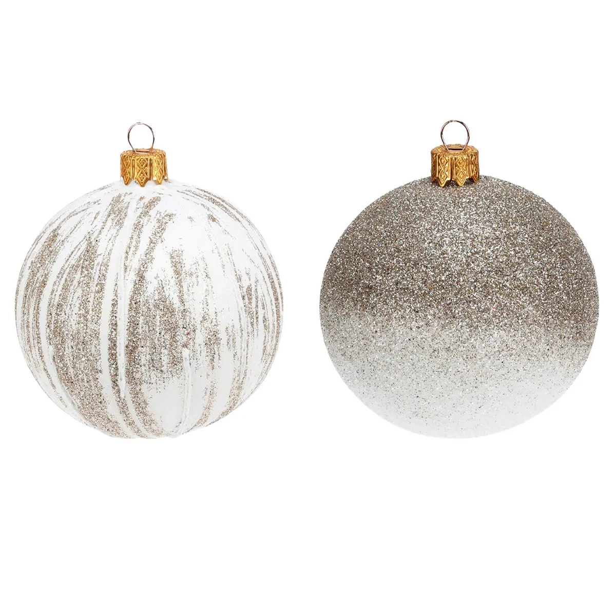 Kuusenpallo glas 8cm hvid glitter - juletræspynt - 8720573704878 - 0