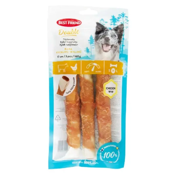 Fylld tuggrulle kyckling 17cm 3st 160g - Tuggben, tuggpinnar och tuggrullar för hund - 5700551172014 - 0