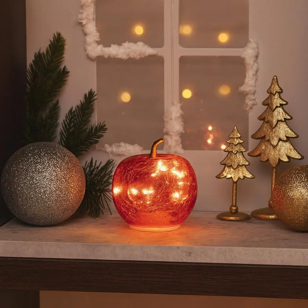 Glasoma med LED-lys rød 7,5 cm - Ornamenter - 6410416482712 - 1