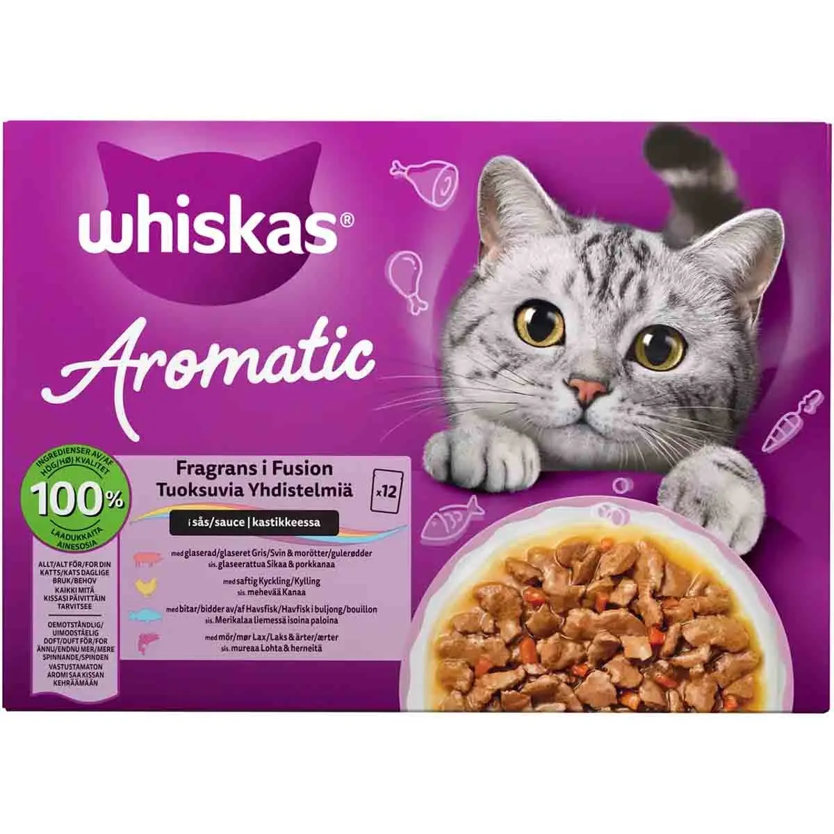 Whiskas 1+ Aromatic Fusion i Sås 12x85g - Våtfoder för katter - 4008429193019 - 0