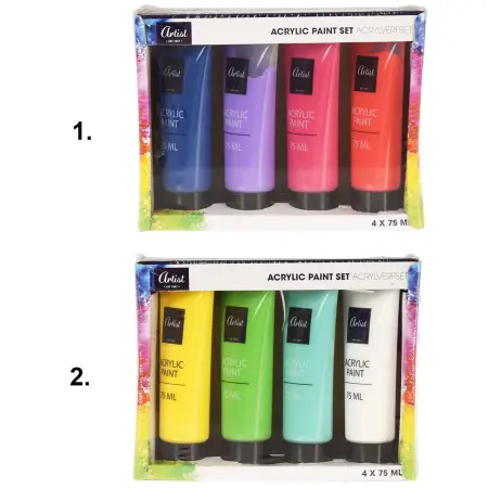 Akrylfarver 4x75ml - Farver, paletter og målfarver - 8720573214841 - 0