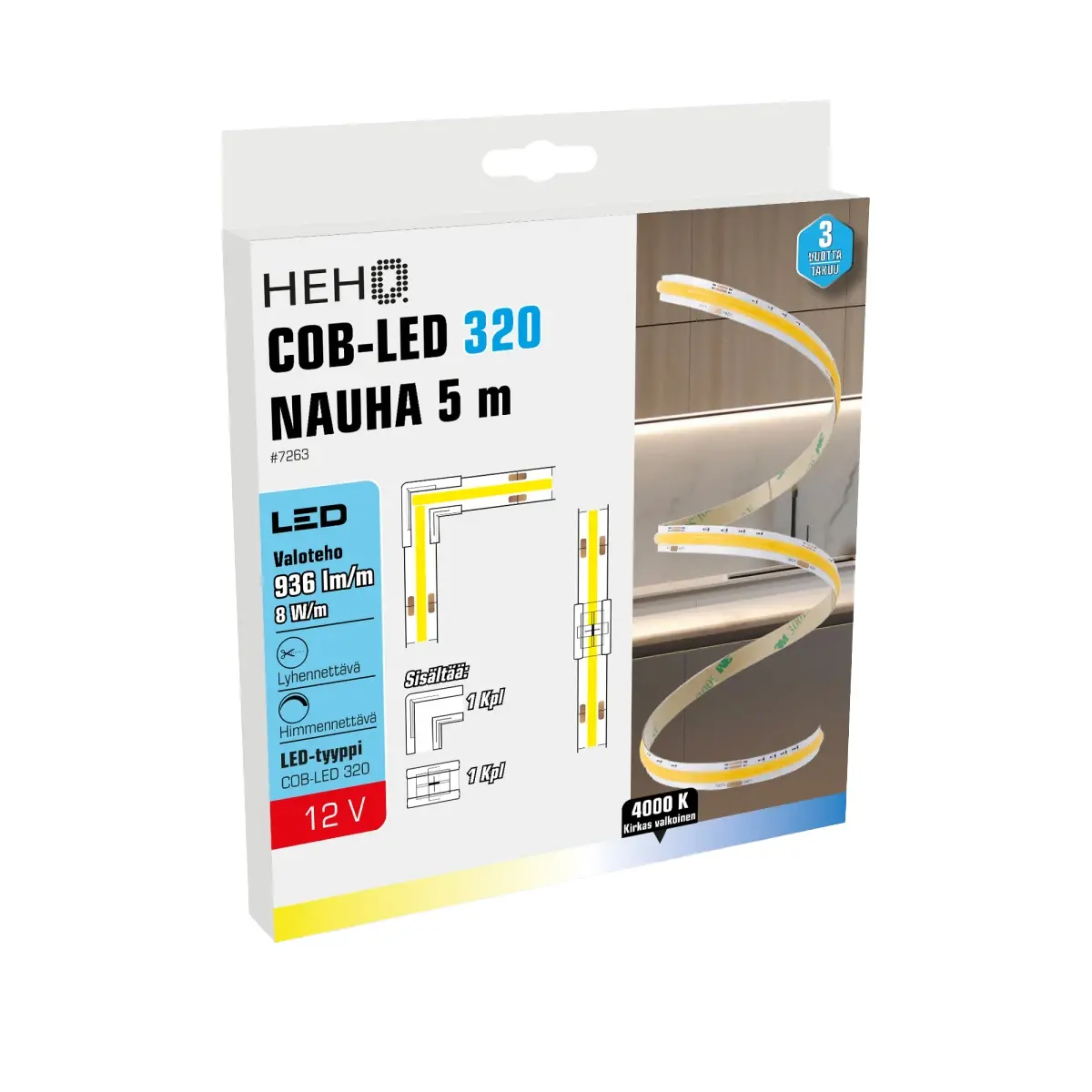 Led bånd 5m 12V 4000K 110 lm/W IP65 8 mm - LED strip og LED strip - 6438152072639 - 0