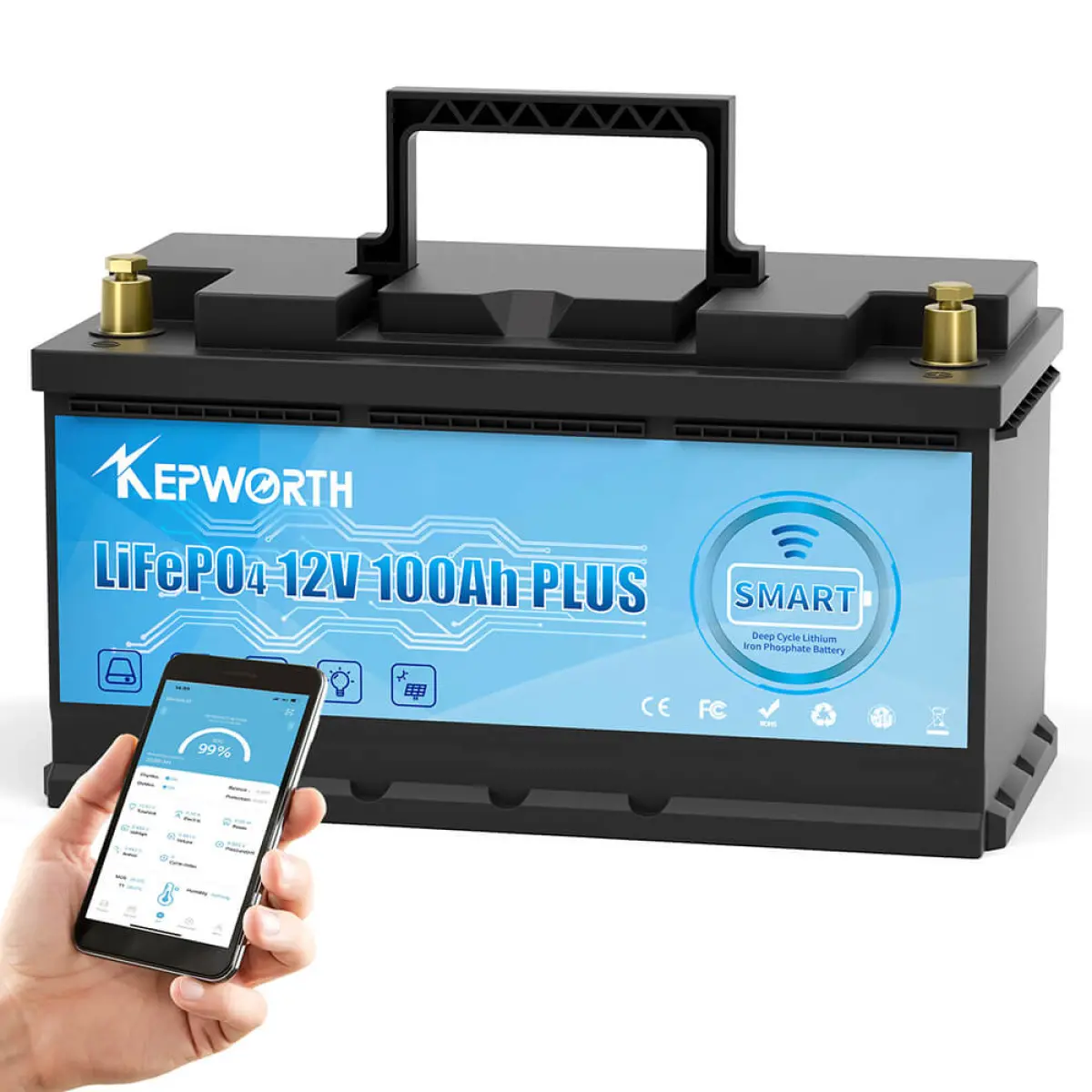 Batteri LifePO4 12V 100Ah PLUS Smart Kepwor - LiFePO4-batterier - 6438471355703 - 0