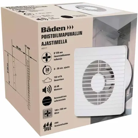 Afgangsluftblæser med timer ø120mm 20 - Udsugningsventilatorer og ventilation - 6438152091173 - 1
