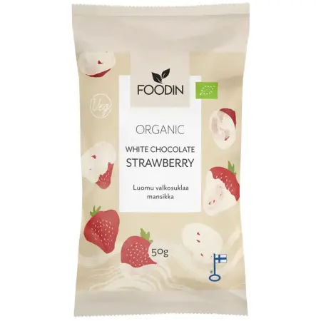 Vit choklad jordgubbe 50g ekologisk Foodin - Delikatesser och drycker - 6430048230031 - 0