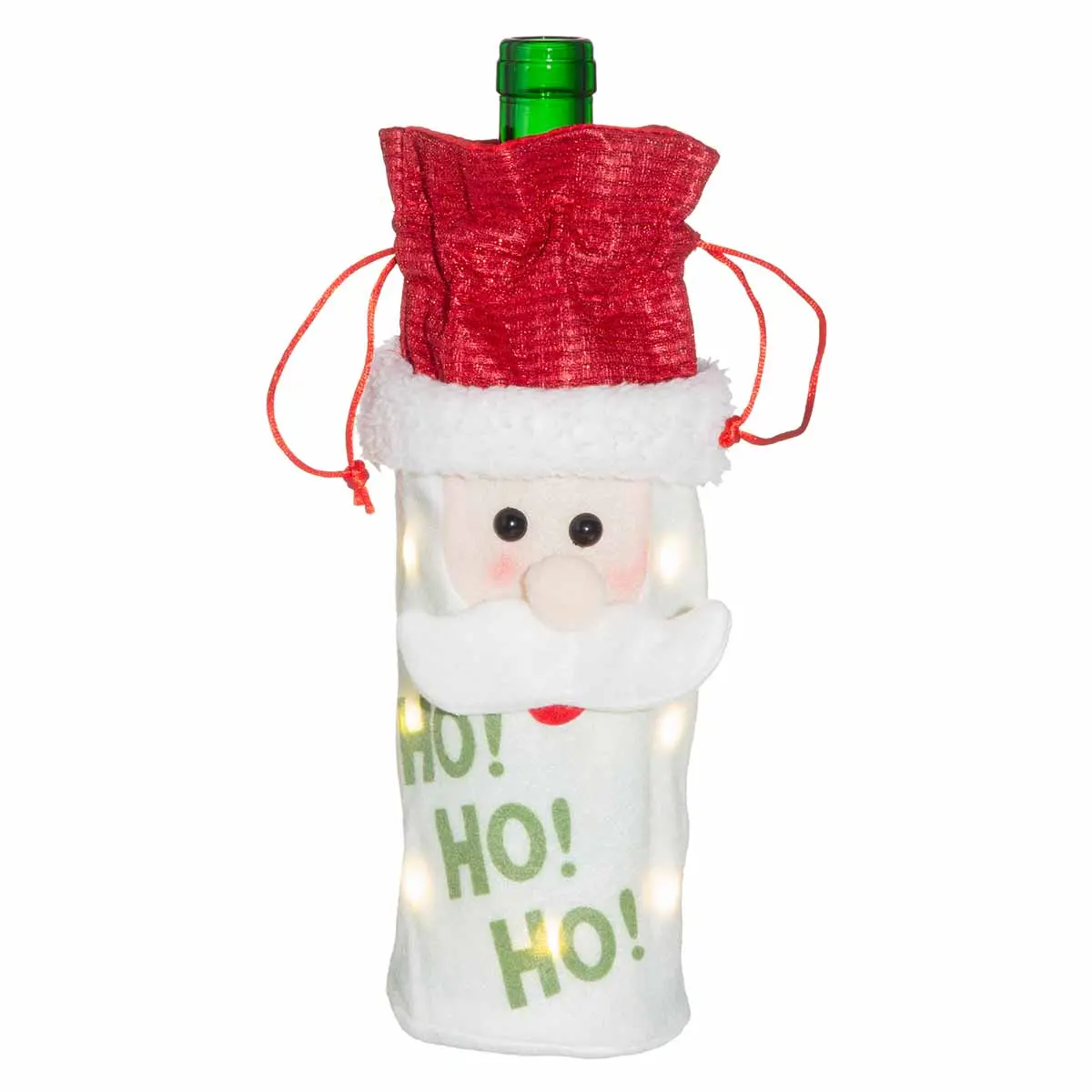 Presentpåse för vinflaska med LED-jultomte - Paketinslagning - 6410416494821 - 0
