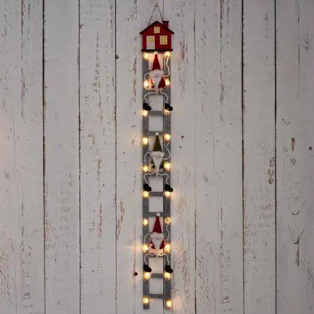 Nisser på stiger med LED-lys grå - Julemænd og pynt - 6410416502885 - 1