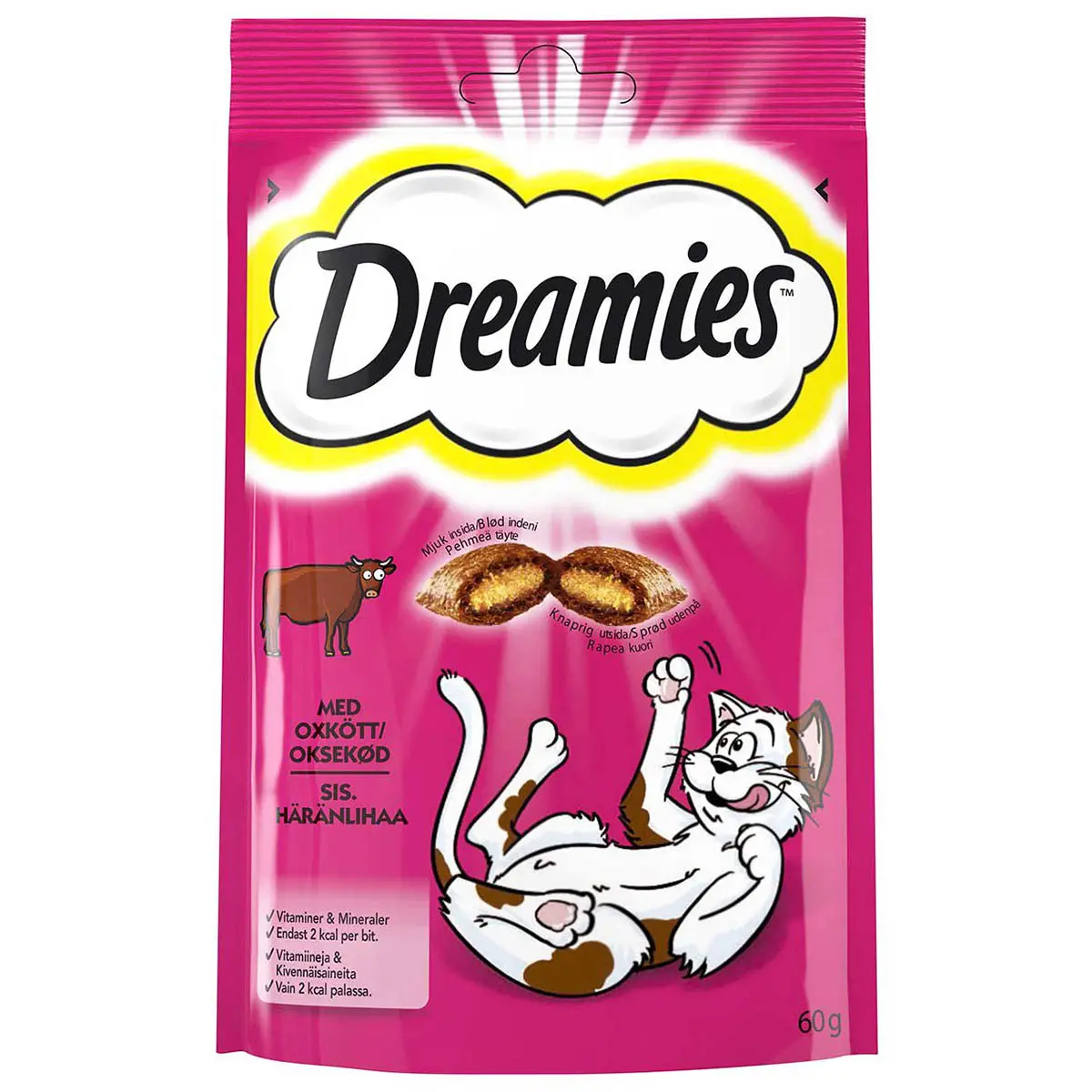Dreamies katt delikatess tjur 60g - Kattgodis och belöningsbitar - 4008429037948 - 0