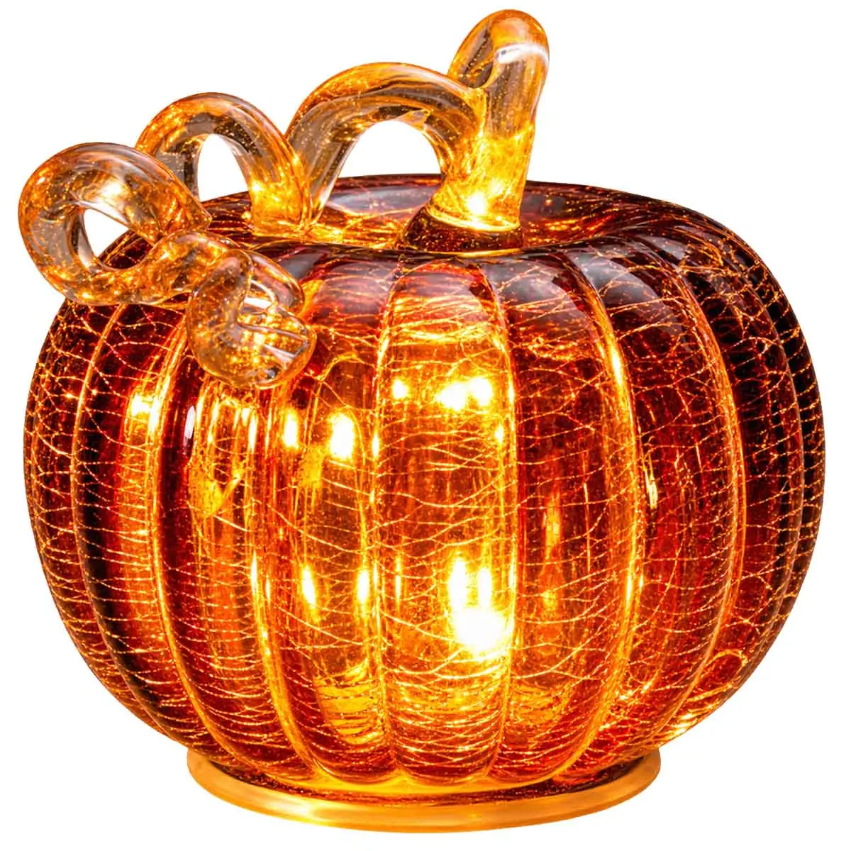 LED-pumpa i sprucket glas 12cm orange - Dekorationsföremål - 6410416588513 - 0