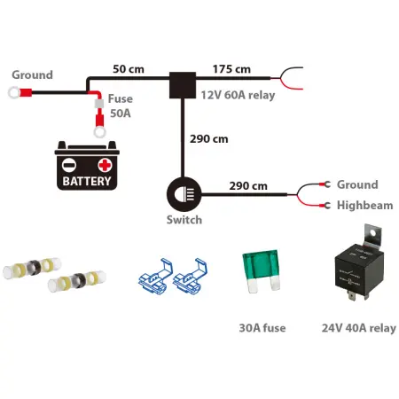 Kabelsats Pro 12V–24V för extraljus Super Captain - Kabelsatser och kontakter för extraljus - 6438255400698 - 1