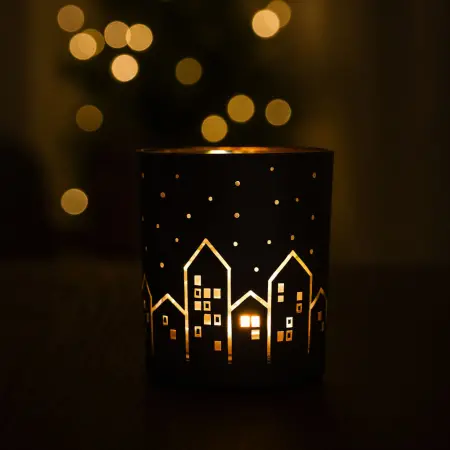 Glaslykta Hus svart/guld 10 cm - Lyktor - 6410416503608 - 1