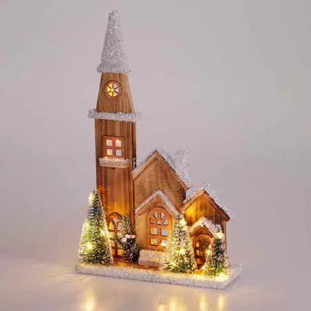 Julekirke 20 LED 43 cm træ - julepynt - 8721461010927 - 0
