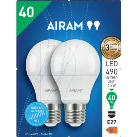 Airam led 4,9W/840 E27 490lm 4000K Konstant. - E27 lamper - 6435200310996 - 1