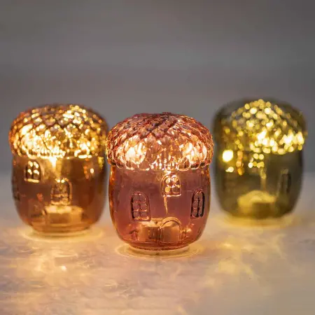 Glas ekollon med LED-lampor plommon 9 cm - Dekorationsföremål - 6410416573915 - 1