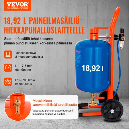 VEVOR tryckbläster 18,9L med 4 munstycken - Sandblästrare och blästringssand - 6438471351965 - 1