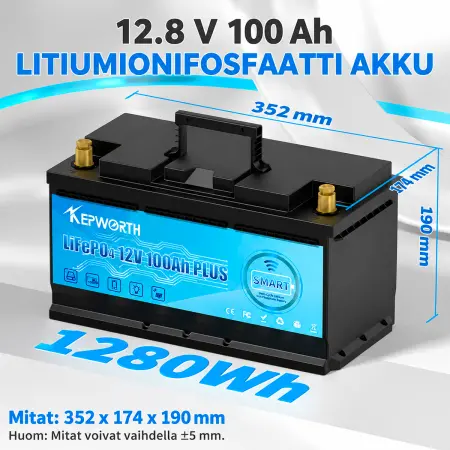 Batteri LifePO4 12V 100Ah PLUS Smart Kepwor -  - 6438471355703 - 1