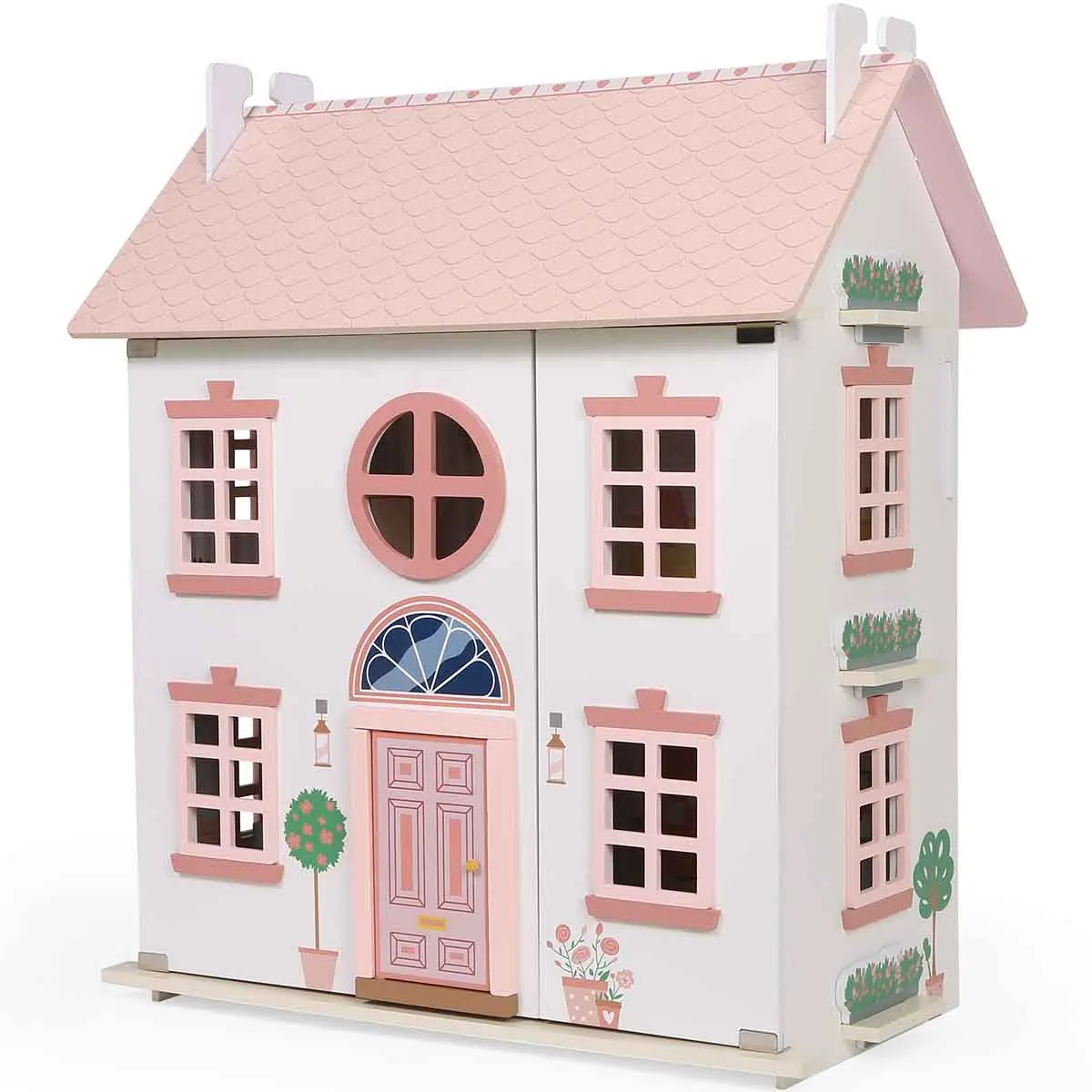 Dockhus med möbler i trä 56x34,5x66 cm - Kreativa leksaker - 6410416564784 - 0