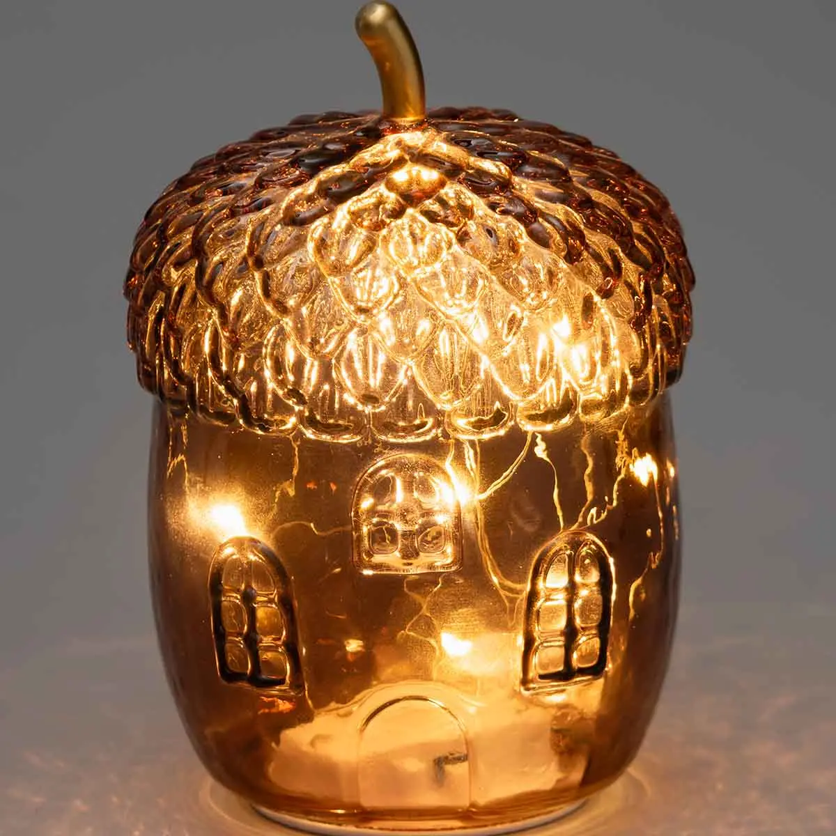 Glas ekollon med LED-lampor brun 16 cm - Dekorationsföremål - 6410416573984 - 0