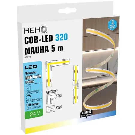 Led bånd COB 5m 24V 4000K 8mm IP65 - LED strip og LED strip - 6438152072714 - 0