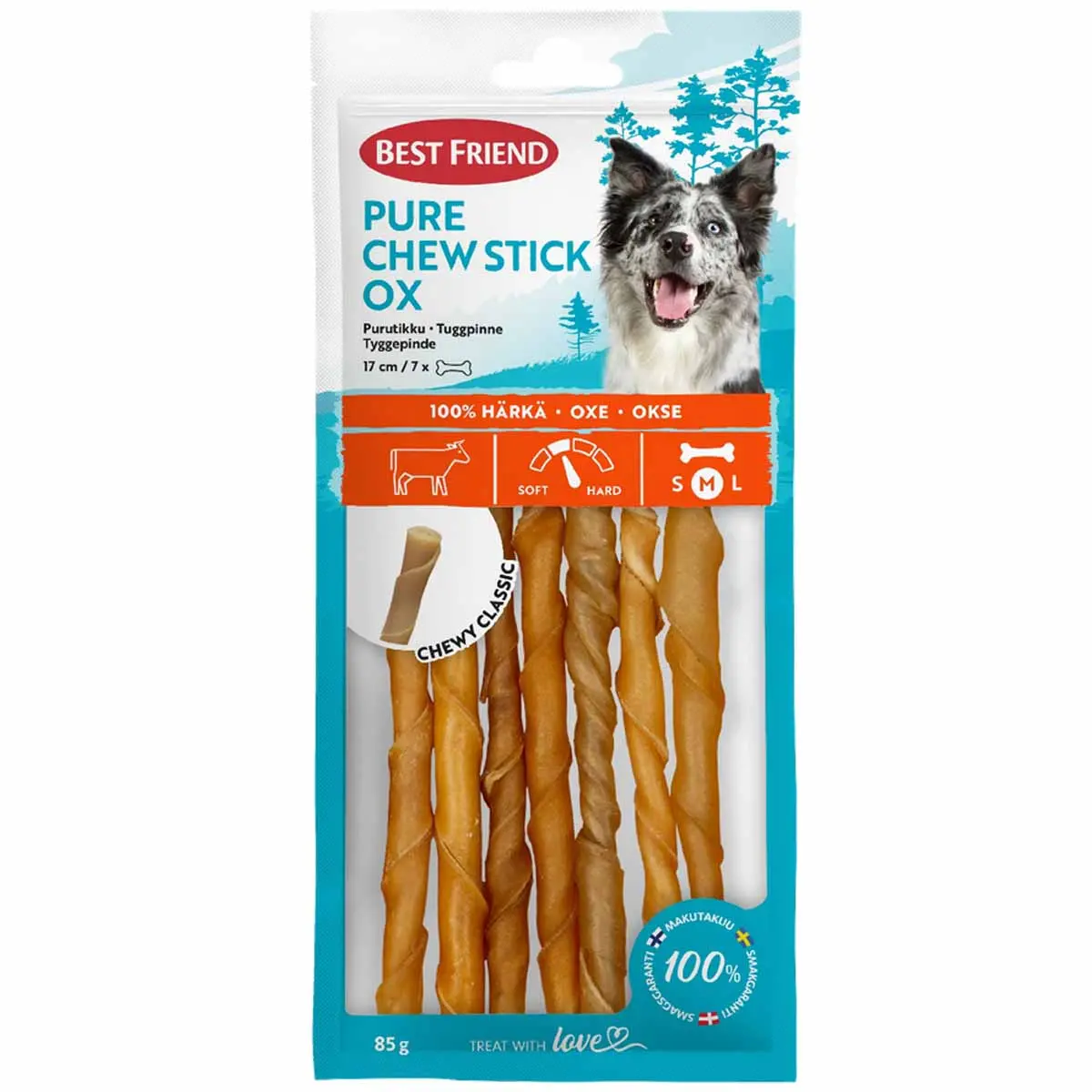 Hundetyggepind okse 17 cm 7 stk 85 g - Hundetyggeknogler, tyggepinde og tyggeruller - 5700551173202 - 0