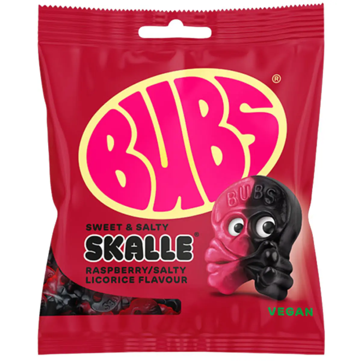 Bubs hindbær lakrids kranier 155g - Slikposer - 57393077200007 - 0