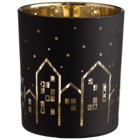 Glaslykta Hus svart/guld 10 cm - Lyktor - 6410416503608 - 0