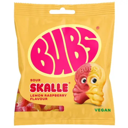 Bubs Lemon Hindbær Hovedskaller 155g - Slikposer - 57393077200014 - 0