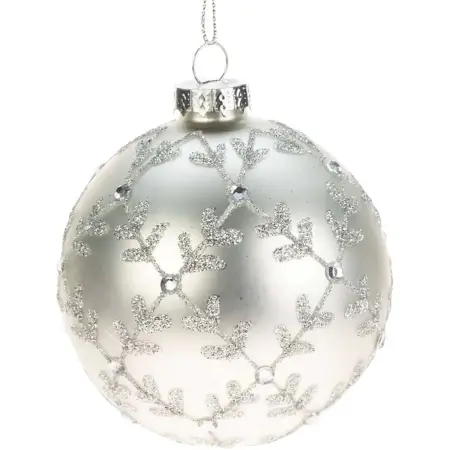 Weiste juletræspynt kugle i glas sølv 8 cm - juletræspynt - 6412740133537 - 0