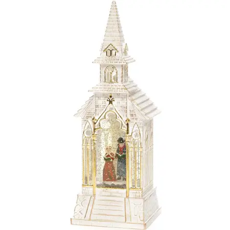 LJUS PRYDNAD JULKYRKA 33cm VIT - Ljusdekorationer för bord - 7318304366207 - 0