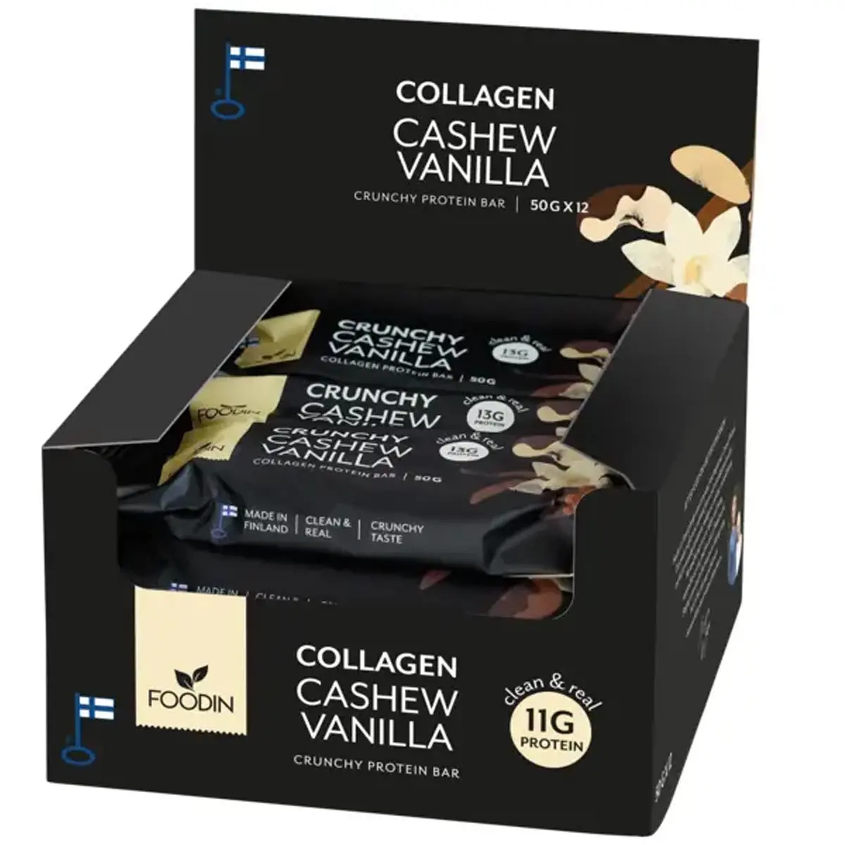 Proteinbar Cashew-Vanilj med kollagen 12×50g - Proteinbars - 6430048235074 - 0