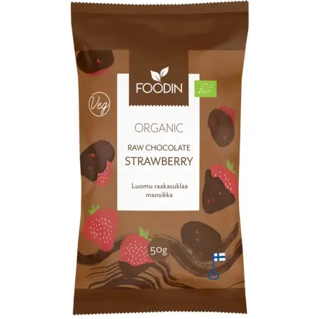 Rå choklad Jordgubb 50g ekologisk Foodin - Delikatesser og drikkevarer - 6430055219142 - 0