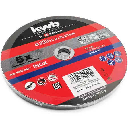Abrasivskive KWB 230x22mm 5 stk. inox - Vinkelsliber skæreskiver 230 mm - 4009317119494 - 0