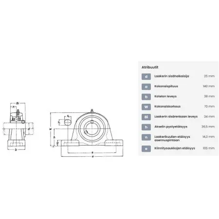 Lagerenhet UCP205 25mm stående - Lagerenheter och lagerhus - 8716106031603 - 1