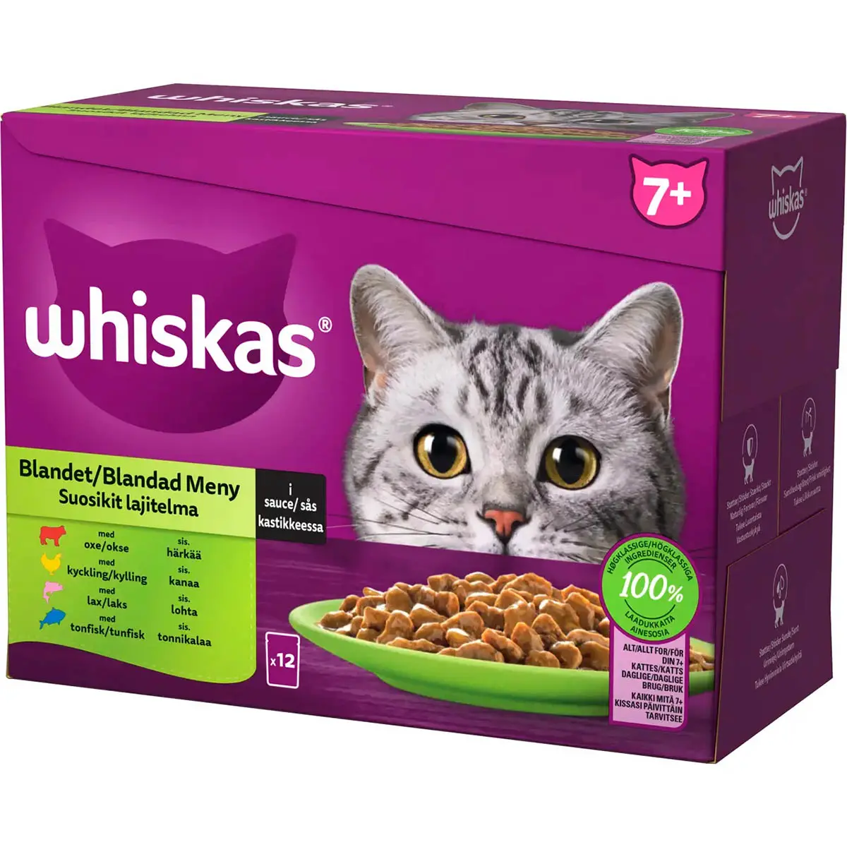 Whiskas 7+ kattemad 12x85g Favoritterne - Vådt kattefoder - 3065890155343 - 0