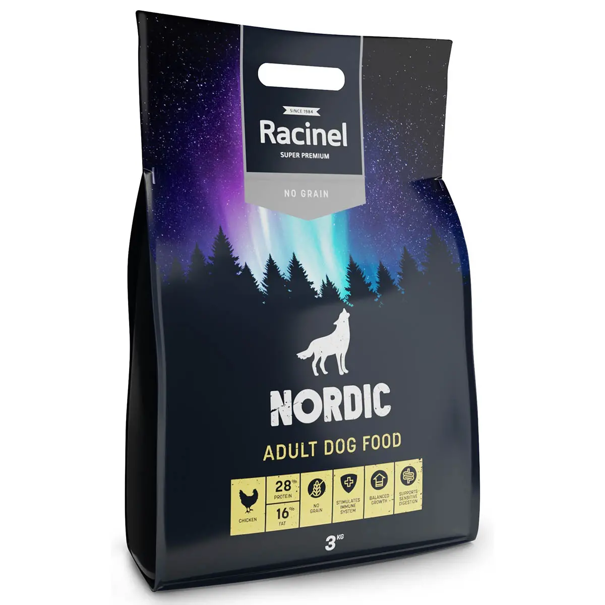 Hundmat Racinel Nordic Adult kyckling 3kg - Torrfoder för hundar - 6410328143695 - 0